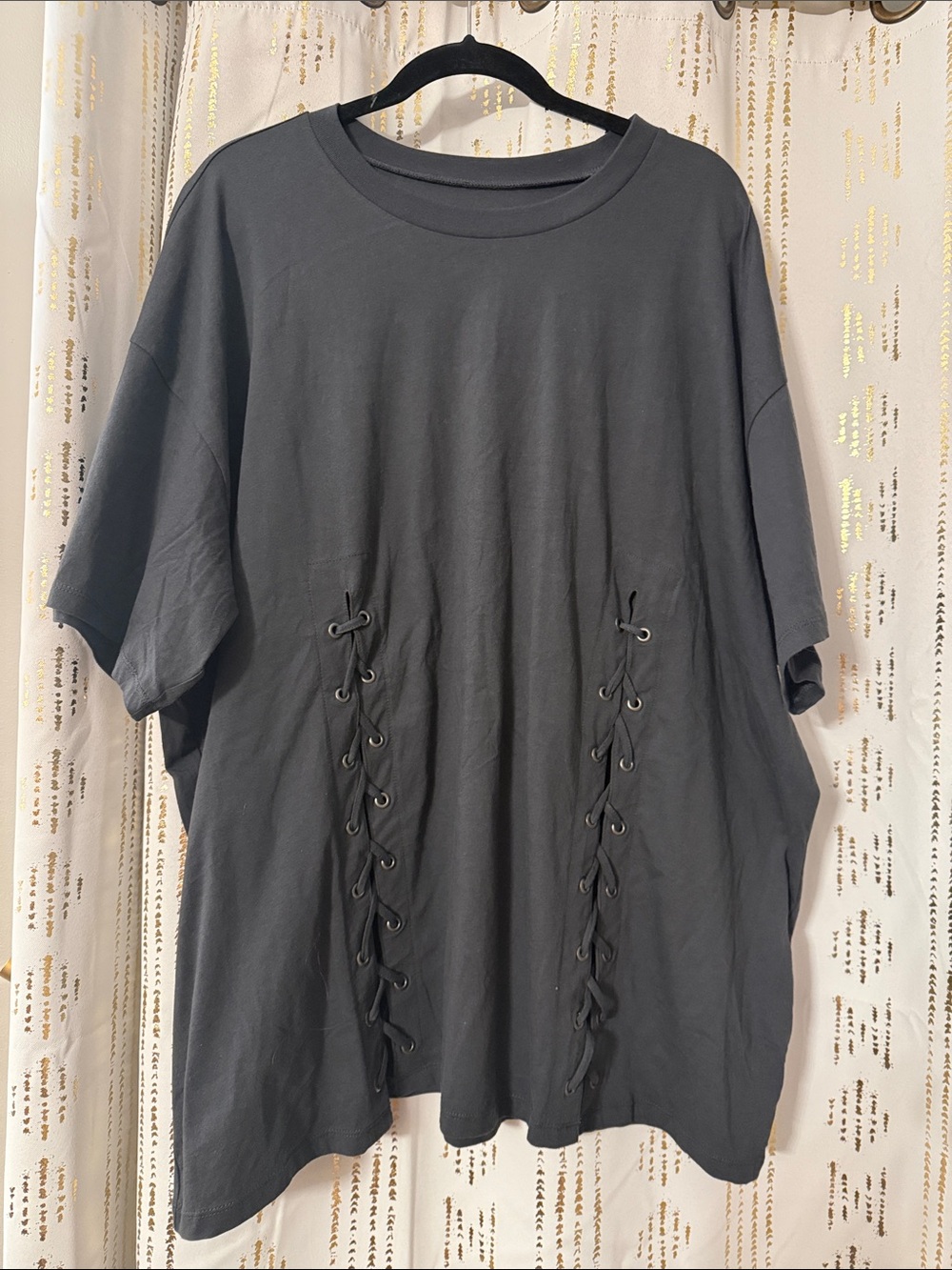 torrid oversized dark grey Short Sleeve Tee with Lace-Up front